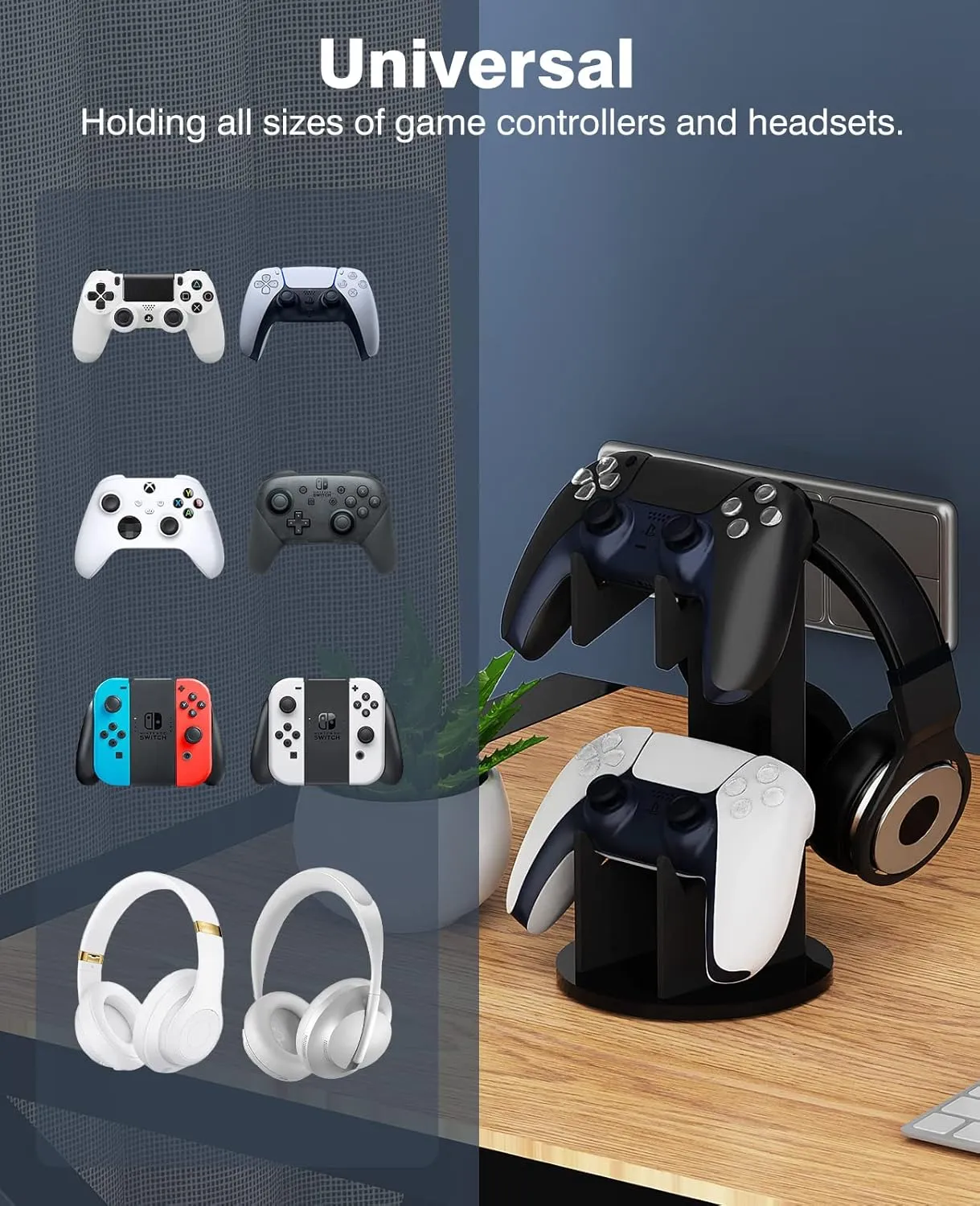 MoKo Game Controller Holder/Headset Stand, 2 in 1 Acrylic Universal Holder for PS4 PS5 Xbox One Xbox Series Holder Gaming Accessories, Controller Headphone Holder Stand Accessories, Black