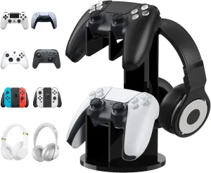 MoKo Game Controller Holder/Headset Stand, 2 in 1 Acrylic Universal Holder for PS4 PS5 Xbox One Xbox Series Holder Gaming Accessories, Controller Headphone Holder Stand Accessories, Black