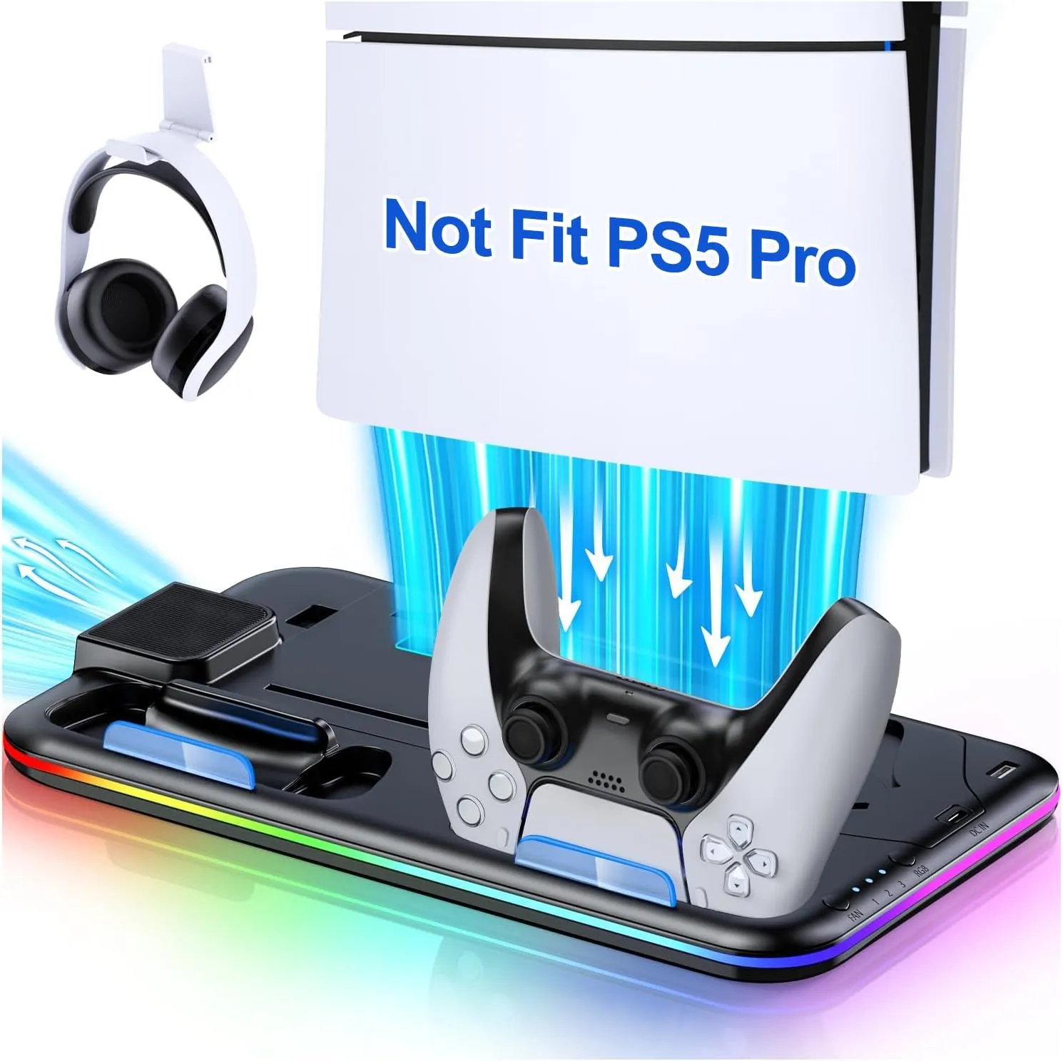 NinJoyGo PS5 Stand Cooling Station with Controller Charger, Upgraded Cooler Fan for PS5 Slim Disc & Digital Console, Gaming Accessories with Controller Charging Station for PlayStation 5