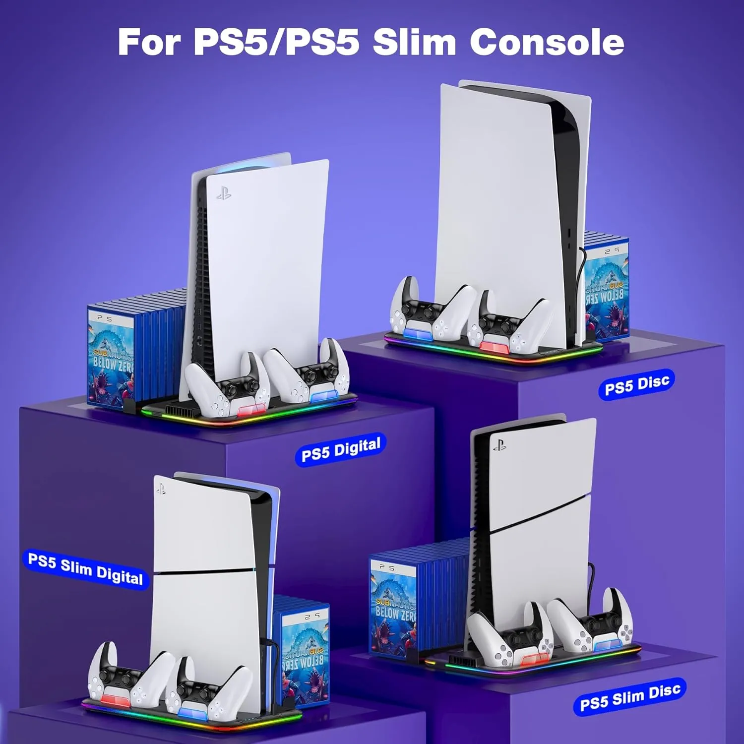 NinJoyGo PS5 Stand Cooling Station with Controller Charger, Upgraded Cooler Fan for PS5 Slim Disc & Digital Console, Gaming Accessories with Controller Charging Station for PlayStation 5