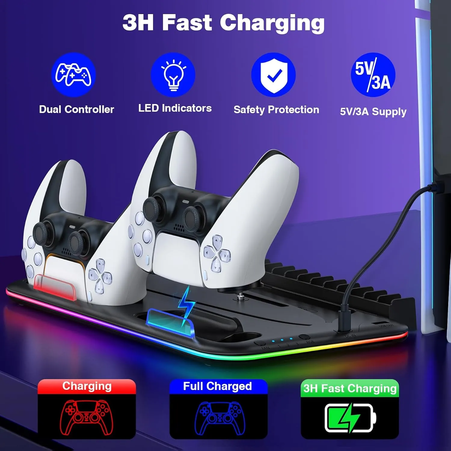 NinJoyGo PS5 Stand Cooling Station with Controller Charger, Upgraded Cooler Fan for PS5 Slim Disc & Digital Console, Gaming Accessories with Controller Charging Station for PlayStation 5