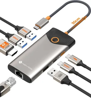 NOVOO USB C Hub Ethernet 4K@60 USB C HDMI Adapter Multiport Type C Adapter, 100W PD, 5Gbps USB-A/C Data Ports Docking Station Compatible for MacBook/iPhone/Dell/HP/Surface