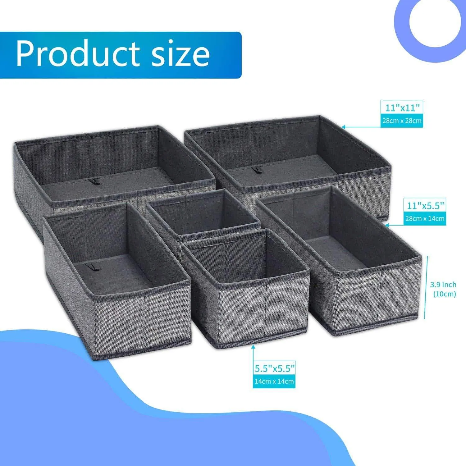 Onlyeasy Foldable Cloth Storage Box Closet Dresser Drawer Organizer Cube Basket Bins Containers Divider with Drawers for Scarves, Underwear, Bras, Socks, Ties, 6 Pack, Linen-Like Grey, MXDCB6P