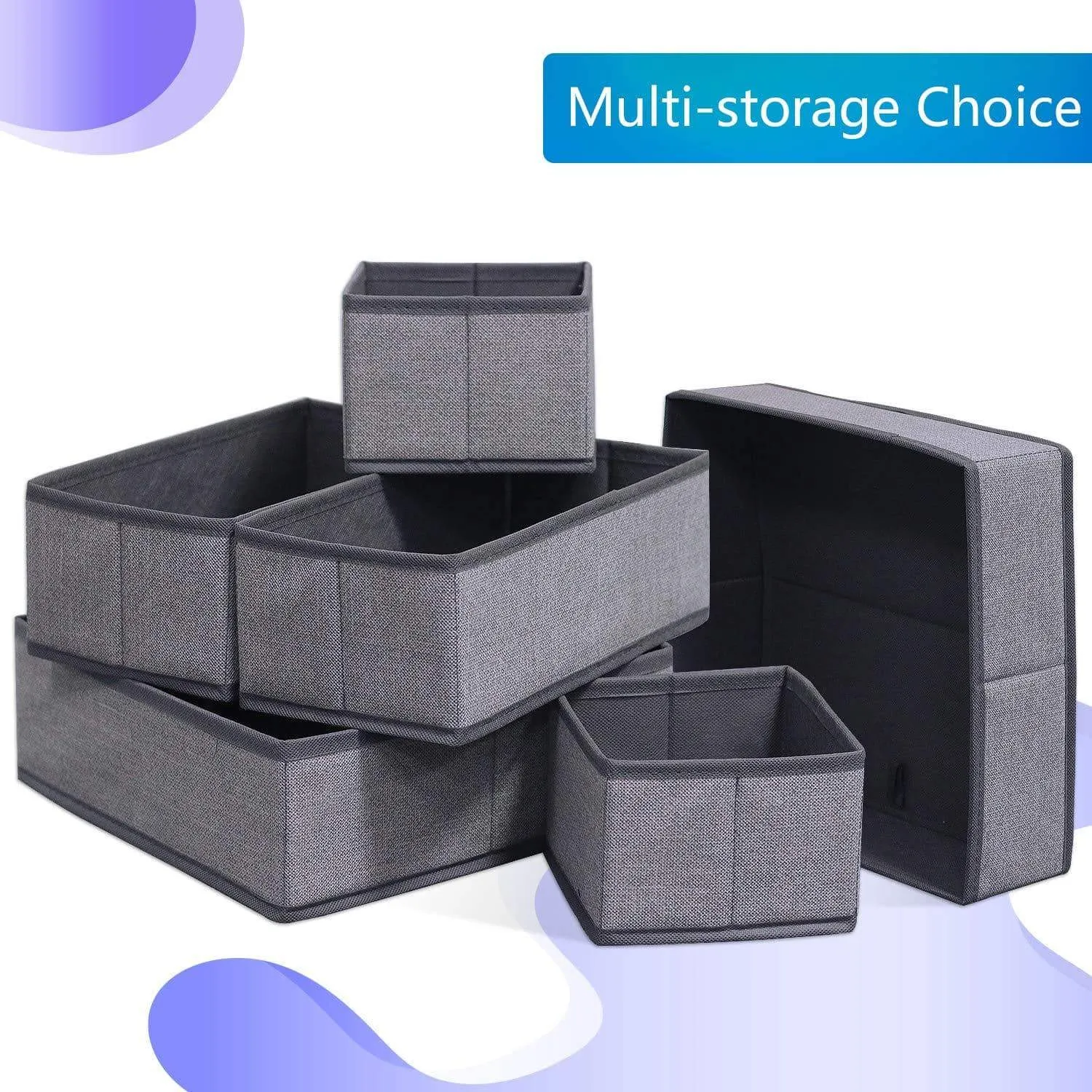 Onlyeasy Foldable Cloth Storage Box Closet Dresser Drawer Organizer Cube Basket Bins Containers Divider with Drawers for Scarves, Underwear, Bras, Socks, Ties, 6 Pack, Linen-Like Grey, MXDCB6P