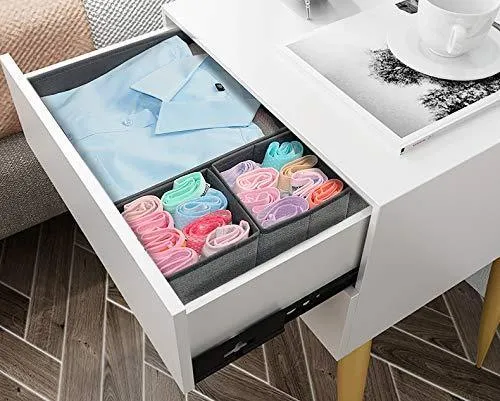 Onlyeasy Foldable Cloth Storage Box Closet Dresser Drawer Organizer Cube Basket Bins Containers Divider with Drawers for Scarves, Underwear, Bras, Socks, Ties, 6 Pack, Linen-Like Grey, MXDCB6P