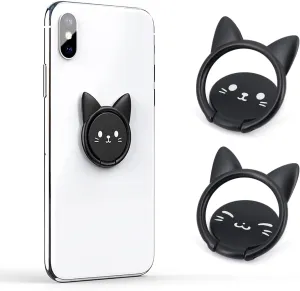 (Pack of 2) Cat Cell Phone Ring Holders - Ultra-Slim Metal Finger Grip - 360 Rotation & 180 Flip - Universal Phone Kickstand for Magnetic Car Mount - Compatible with All Smartphones