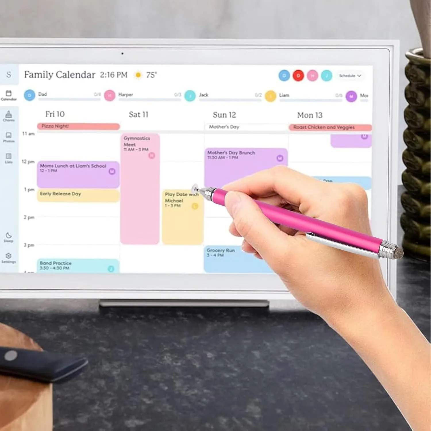 Pen Compatible with Skylight Calendar, Changingtouch Smart Display,Canupdog Kaclendar Digital Calendar, DualTip Capacitive Stylus, Disc Tip Capacitive Pen (Rose Red)