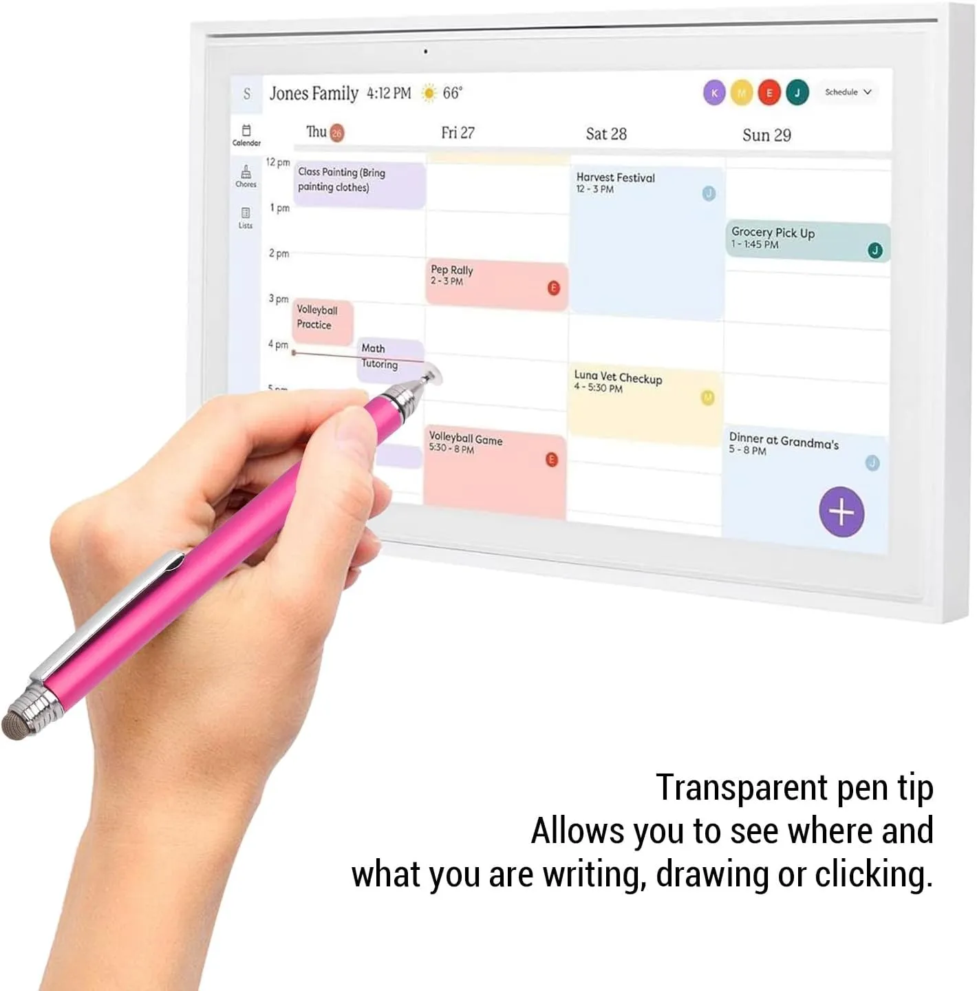 Pen Compatible with Skylight Calendar, Changingtouch Smart Display,Canupdog Kaclendar Digital Calendar, DualTip Capacitive Stylus, Disc Tip Capacitive Pen (Rose Red)