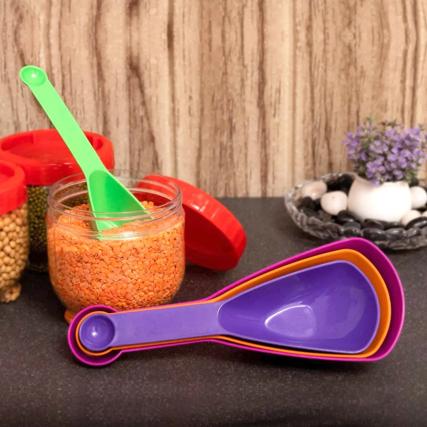 Plastic Double Side Measuring Cups and Spoons for Kitchen (Pack of 4)