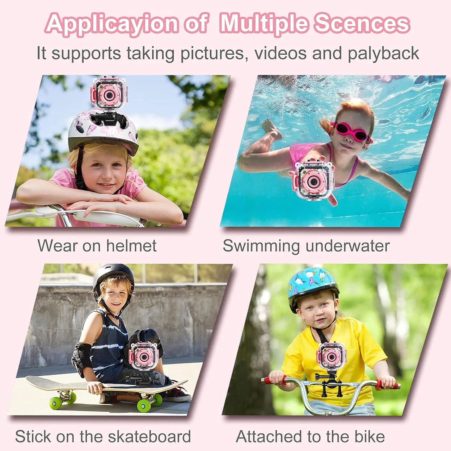 PROGRACE Kids Camera Waterproof- Children Digital Video Cameras Underwater Camera Toy for Kids 1080P DV Toddler Cameras for Girls Birthday Pool Toys Age 3-14