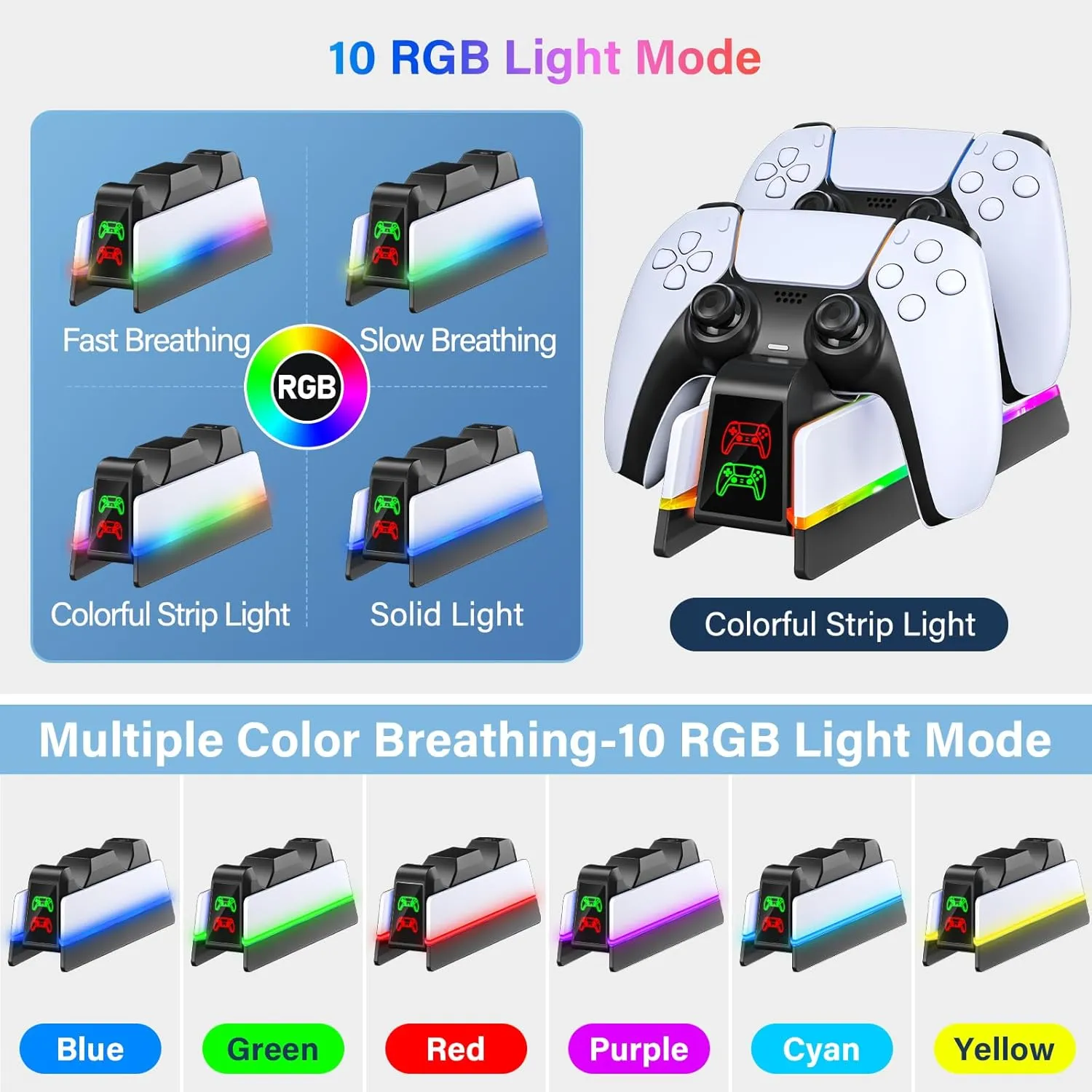 PS5 Controller Charger Station for PlayStation 5 Dualsense/Dualsense Edge, Charging Station with 4 RGB Light, PS5 Controller Accessories Charging Dock, Black White