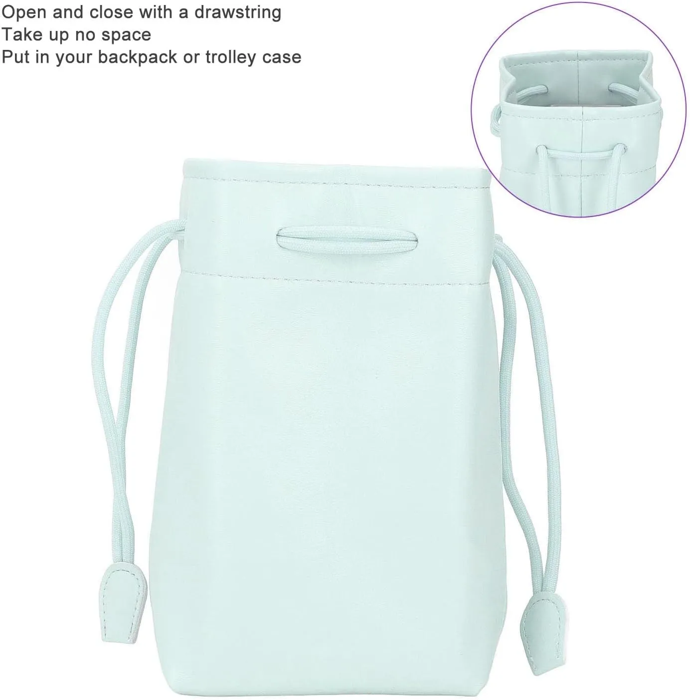 PU Leather Drawstring Pouch Bag for Instant Cameras, Compact Camera Storage Organizer, Travel Accessory, Gift for Photographers (Green)