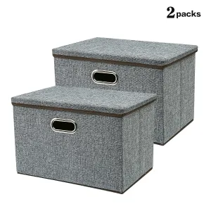 QIHANGCHEPIN Large Storage Box, 17.7’’Sturdy&Strong Collapsible Fabric Storage Bin Container Bakset Home Cube Organizer With Removable Lid for Bedroom,Closet,Shelves,Office,Grey,2 Packs