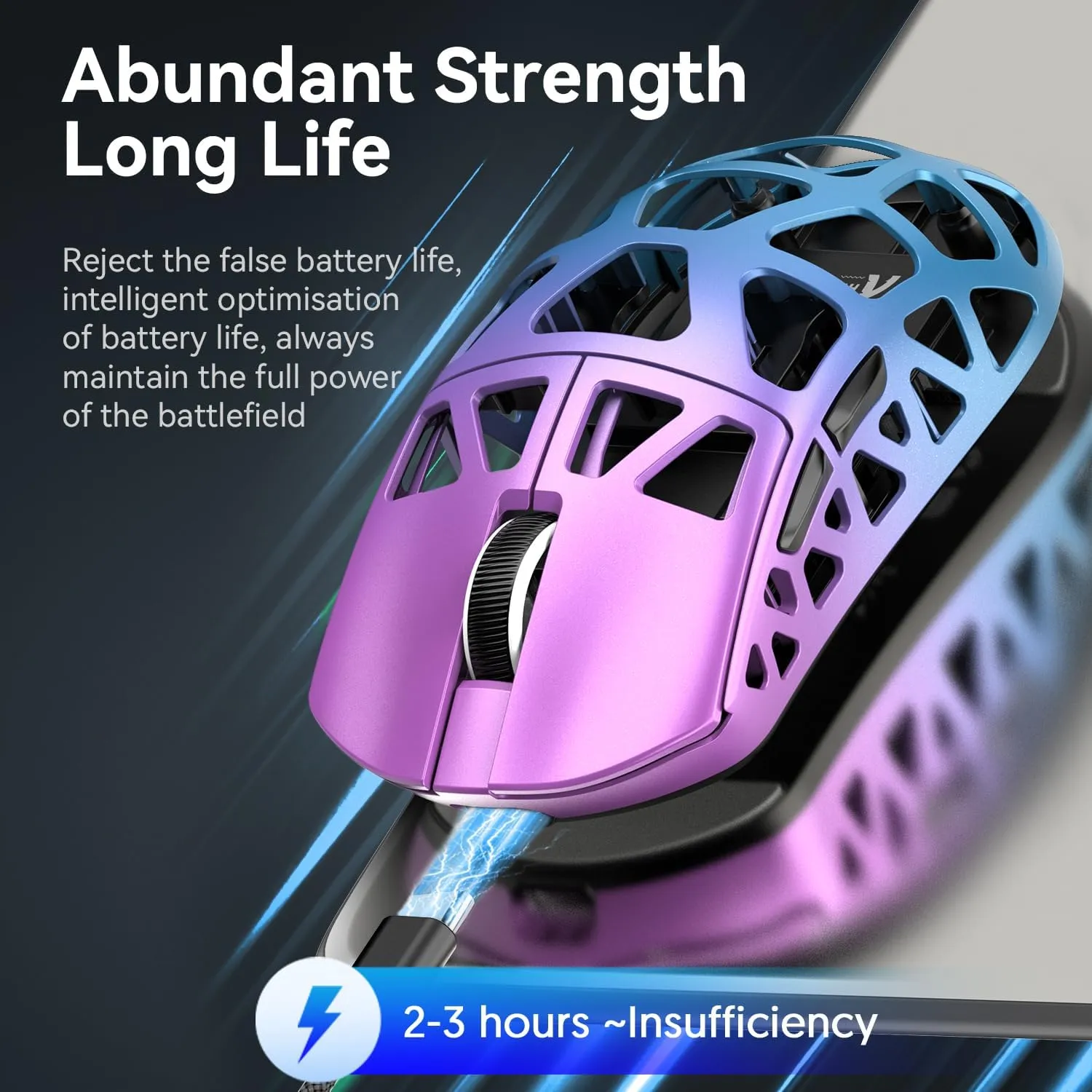 R3 46g Superlight Magnesium Alloy Wireless Gaming Mouse, BT/2.4Ghz/Wired Computer Mouse, 8000Hz Wireless Polling Rate, PAW3395 26K DPI Sensor, Programmable Mice, PC/Laptop/Mac (Purple&Blue)