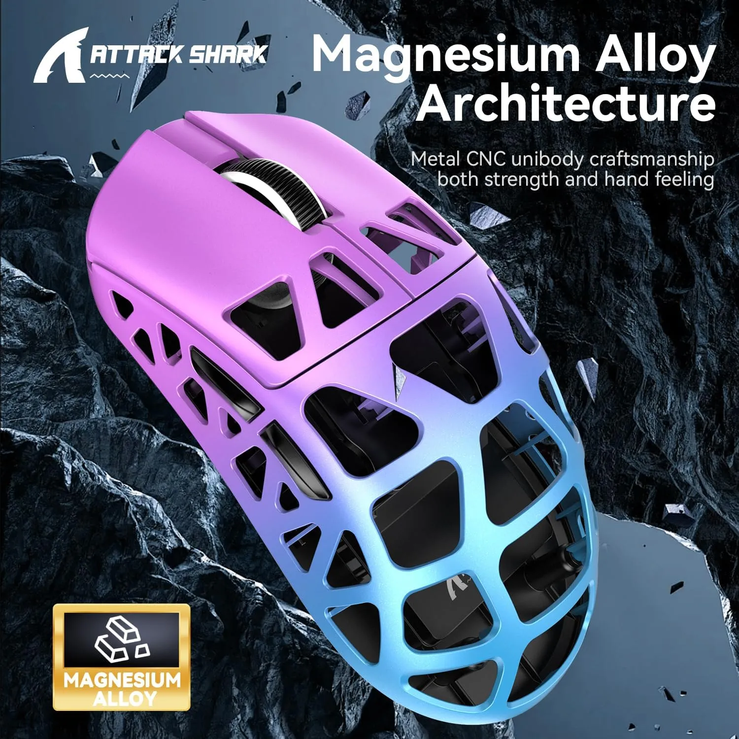 R3 46g Superlight Magnesium Alloy Wireless Gaming Mouse, BT/2.4Ghz/Wired Computer Mouse, 8000Hz Wireless Polling Rate, PAW3395 26K DPI Sensor, Programmable Mice, PC/Laptop/Mac (Purple&Blue)