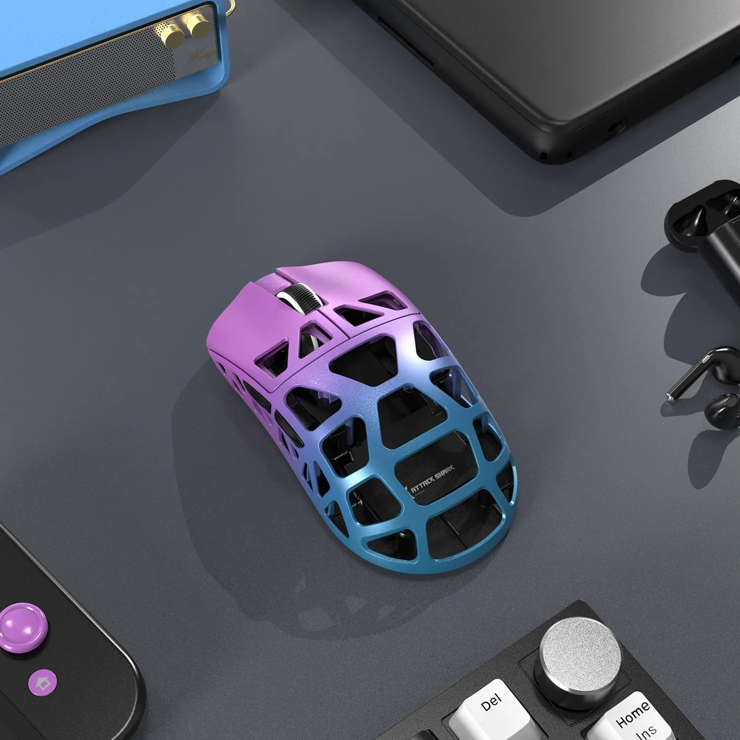 R3 46g Superlight Magnesium Alloy Wireless Gaming Mouse, BT/2.4Ghz/Wired Computer Mouse, 8000Hz Wireless Polling Rate, PAW3395 26K DPI Sensor, Programmable Mice, PC/Laptop/Mac (Purple&Blue)