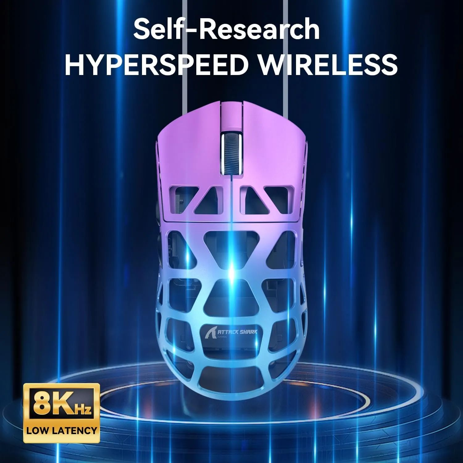 R3 46g Superlight Magnesium Alloy Wireless Gaming Mouse, BT/2.4Ghz/Wired Computer Mouse, 8000Hz Wireless Polling Rate, PAW3395 26K DPI Sensor, Programmable Mice, PC/Laptop/Mac (Purple&Blue)