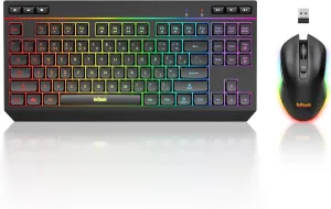 RedThunder K20 TKL Wireless Keyboard and Mouse Combo, Adjustable RGB Backlit Rechargeable Battery, Compact Layout Keyboard with Dedicated Multimedia Keys   Optical Mice for PC/Laptop(Black)