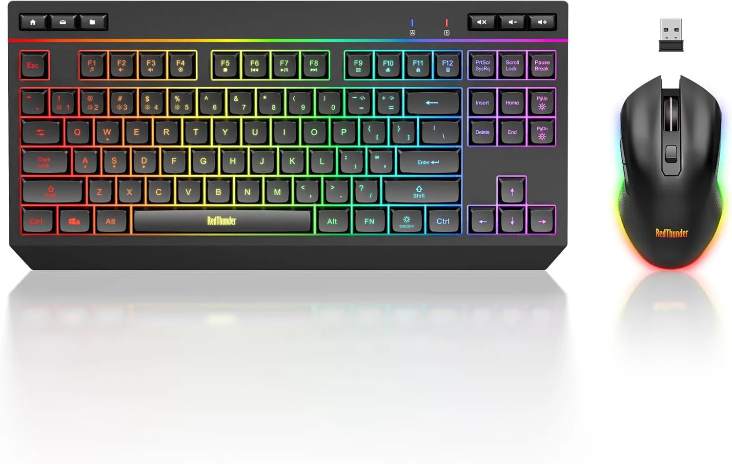 RedThunder K20 TKL Wireless Keyboard and Mouse Combo, Adjustable RGB Backlit Rechargeable Battery, Compact Layout Keyboard with Dedicated Multimedia Keys   Optical Mice for PC/Laptop(Black)