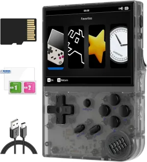 RG35XX 2024 Retro Handheld Game Console Linux System HD and TV Output 3.5 Inch IPS Screen 64G TF Card 5500  Classic Games 2600mAh Battery( RG35XX 2024 Black)