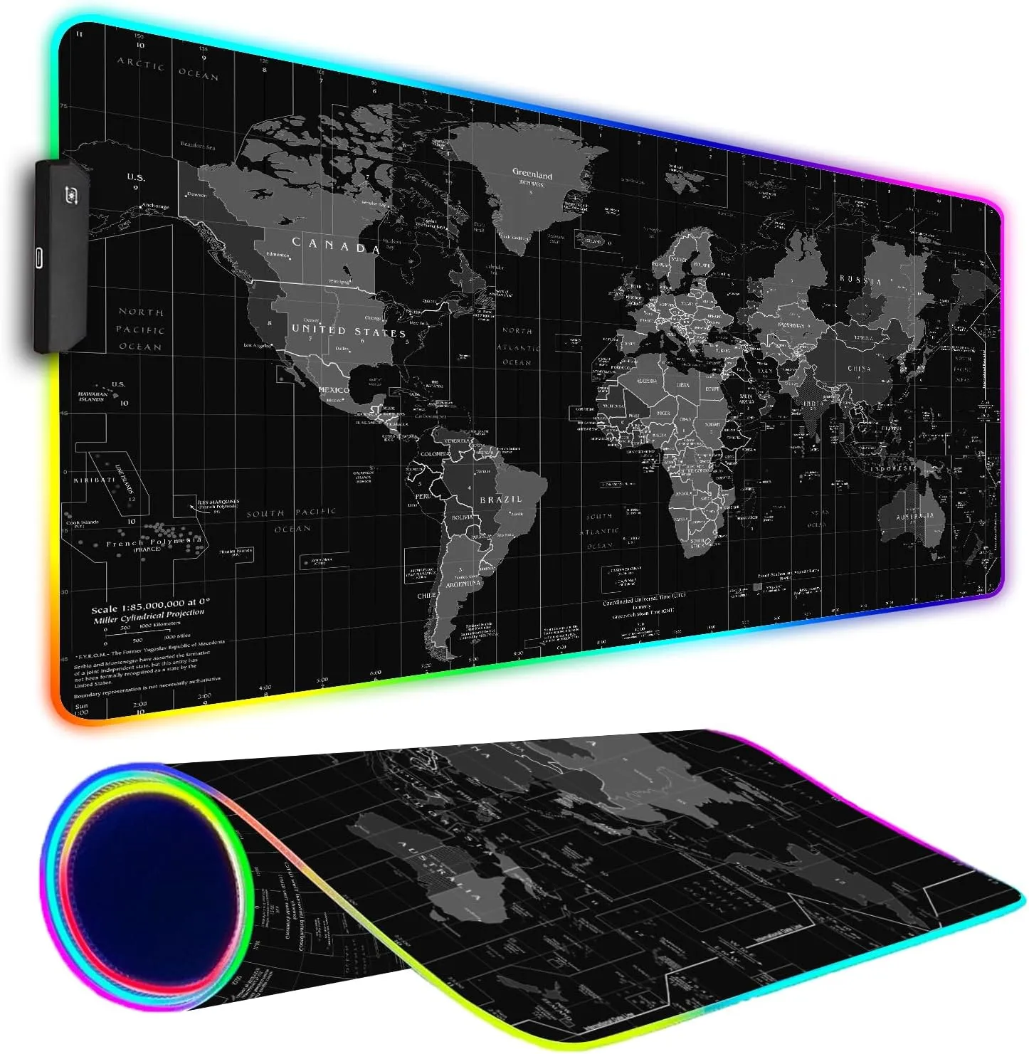 RGB Gaming Mouse Pad, Large Mousepad with Led Light, Gaming Accessories Keyboard Pad for Desk, Non-Slip Rubber Base Big Mouse Mat for Gamer, 31.5 X 11.8 Inch, Black World Map