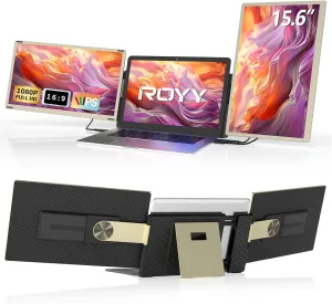 ROYY Laptop Screen Extender Triple Monitor - 15.6" Detachable Portable Monitor 120% sRGB FHD 1080P IPS 235 Degrees Rotation Extra Screen Compatible with Mac Wins Dex Chrome Fits 13-17" Laptop