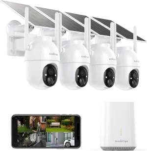 Security Cameras Outdoor Wireless,4 Cam-Kit,No Subscription,360 Pan & Tilt Home Security Cameras System,2K Color Night Vision