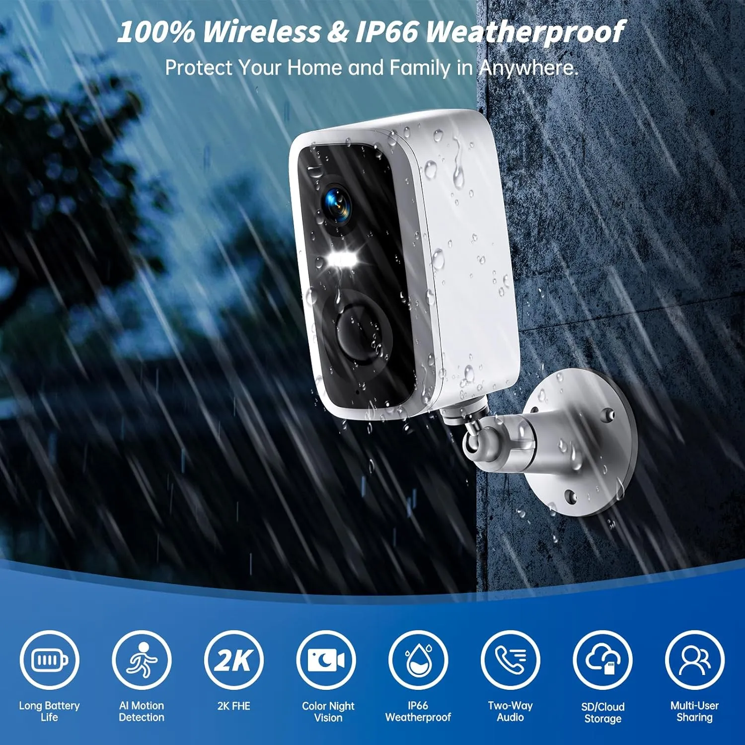 Security Cameras Wireless Outdoor 2 Pack, 2K Battery Powered Cameras for Home Security EseeCloud, 2.4G WiFi Surveillance Indoor AI Motion Detection Color Night Vision 2-Way Talk Waterproof