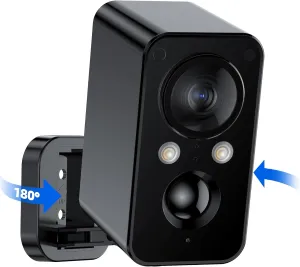 Security Cameras Wireless Outdoor Battery: 180 Horizontal Cameras for Home Security Battery WiFi Cameras Outside Surveillance Camera CCTV Camera System with Color Night Vision Motion Sensor