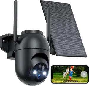 Security Cameras Wireless Outdoor: Solar Cameras for Home Security Battery Wifi Cameras Outside Surveillance Camera PTZ 360 CCTV Camera System with Color Night Vision Motion Sensor Alarm(Not 5G Wifi)