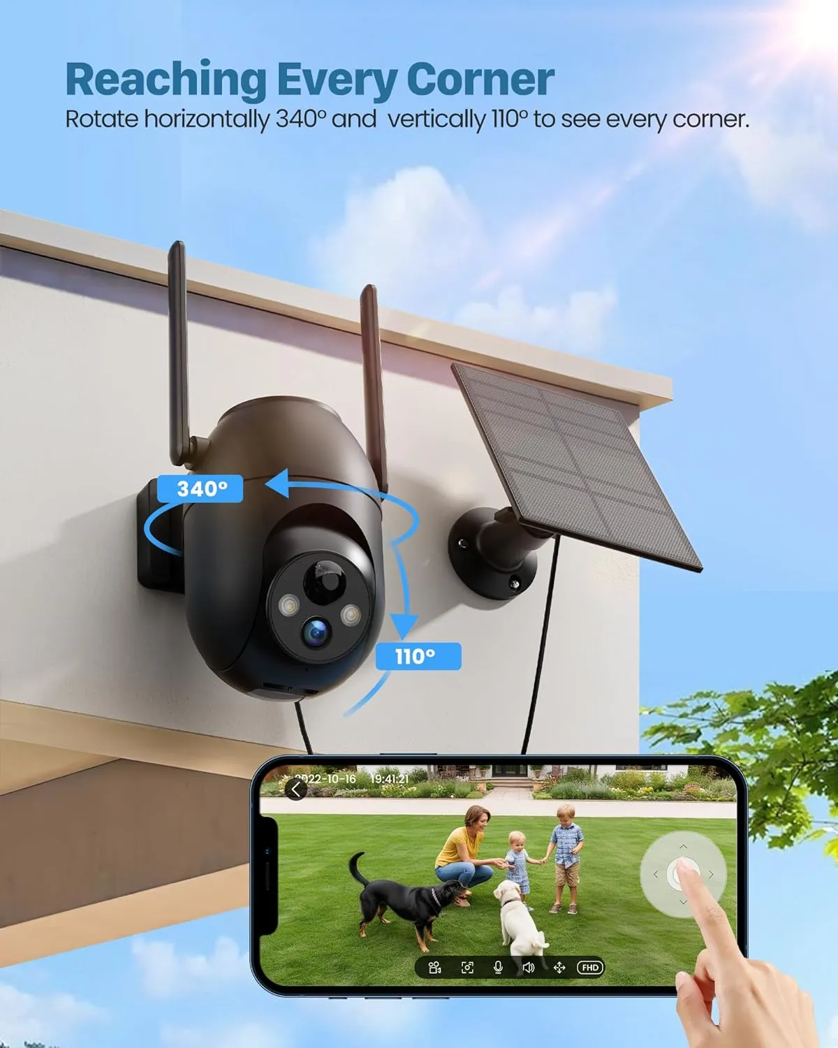 Security Cameras Wireless Outdoor: Solar Cameras for Home Security Battery Wifi Cameras Outside Surveillance Camera PTZ 360 CCTV Camera System with Color Night Vision Motion Sensor Alarm(Not 5G Wifi)