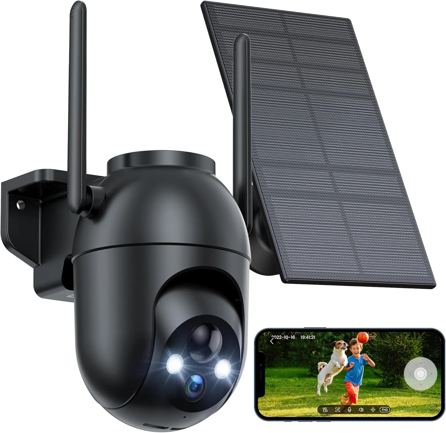 Security Cameras Wireless Outdoor: Solar Cameras for Home Security Battery Wifi Cameras Outside Surveillance Camera PTZ 360 CCTV Camera System with Color Night Vision Motion Sensor Alarm(Not 5G Wifi)
