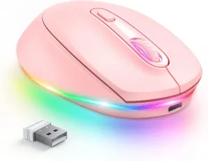 seenda Wireless Mouse, Rechargeable Light Up Mouse for Laptop, Small Cordless Mice with Quiet Click LED Rainbow Lights for PC Computer Kids Chromebook Windows Mac,Hot Pink
