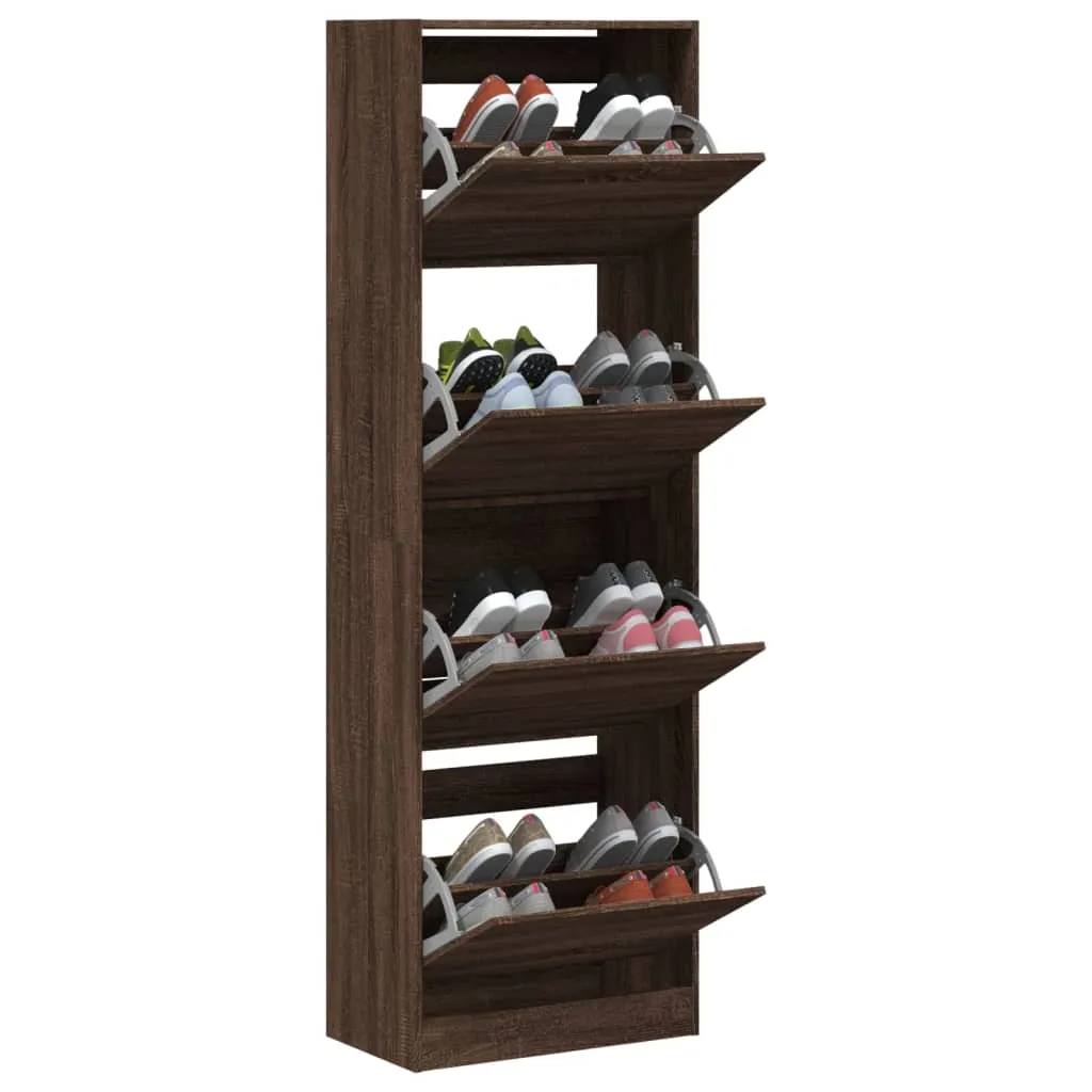 Shoe Cabinet with 4 Flip-Drawers Brown Oak 60x34x187.5 cm