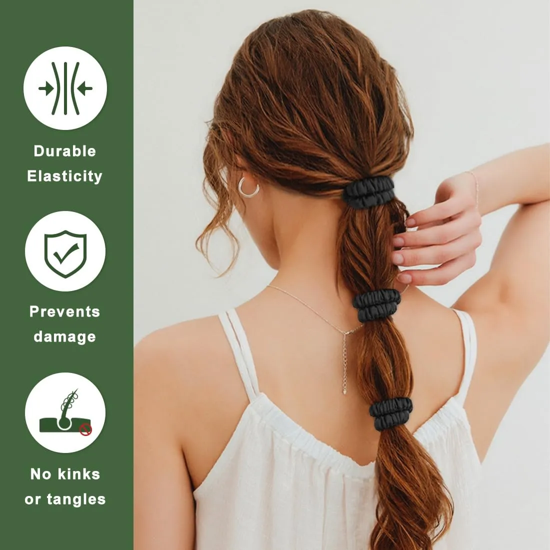 Silk Hair Ties, 100% Mulberry Silk Scrunchies for Hair, Elastic Ponytail Holders No Damage, Scrunchies for Women Girls