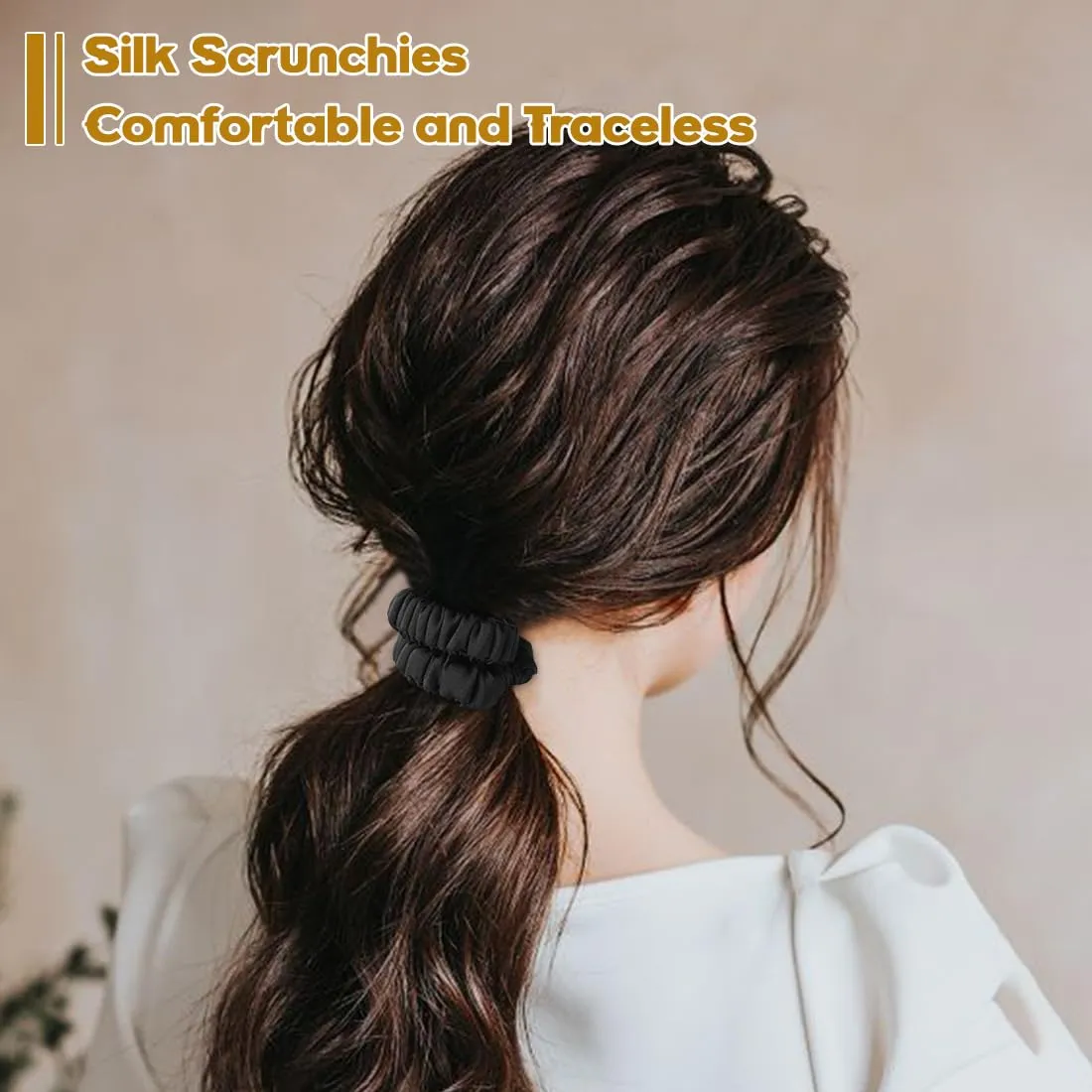 Silk Hair Ties, 100% Mulberry Silk Scrunchies for Hair, Elastic Ponytail Holders No Damage, Scrunchies for Women Girls