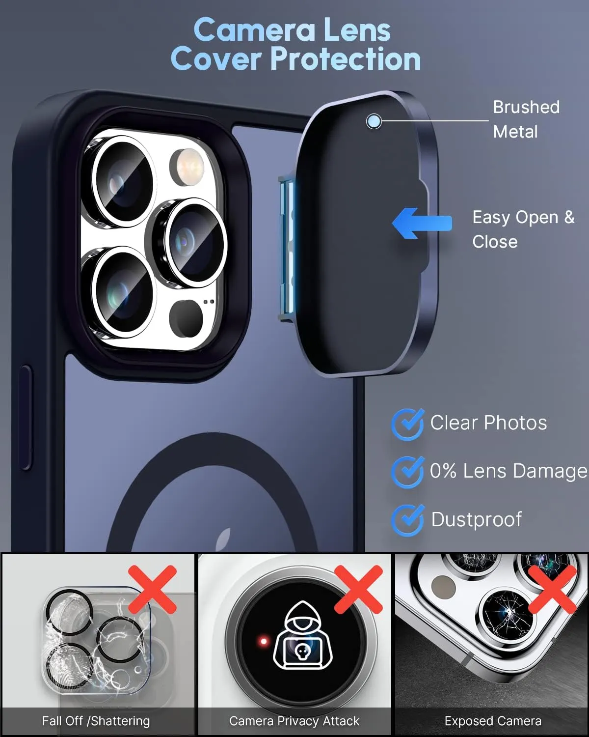Silverback for iPhone 13 Pro Case with Stand, MagSafe-Compatible Case with Built-in Camera Cover,Magnetic Phone Case Translucent Matte Shockproof for iPhone 13 Pro 6.1 inch - Navy Blue
