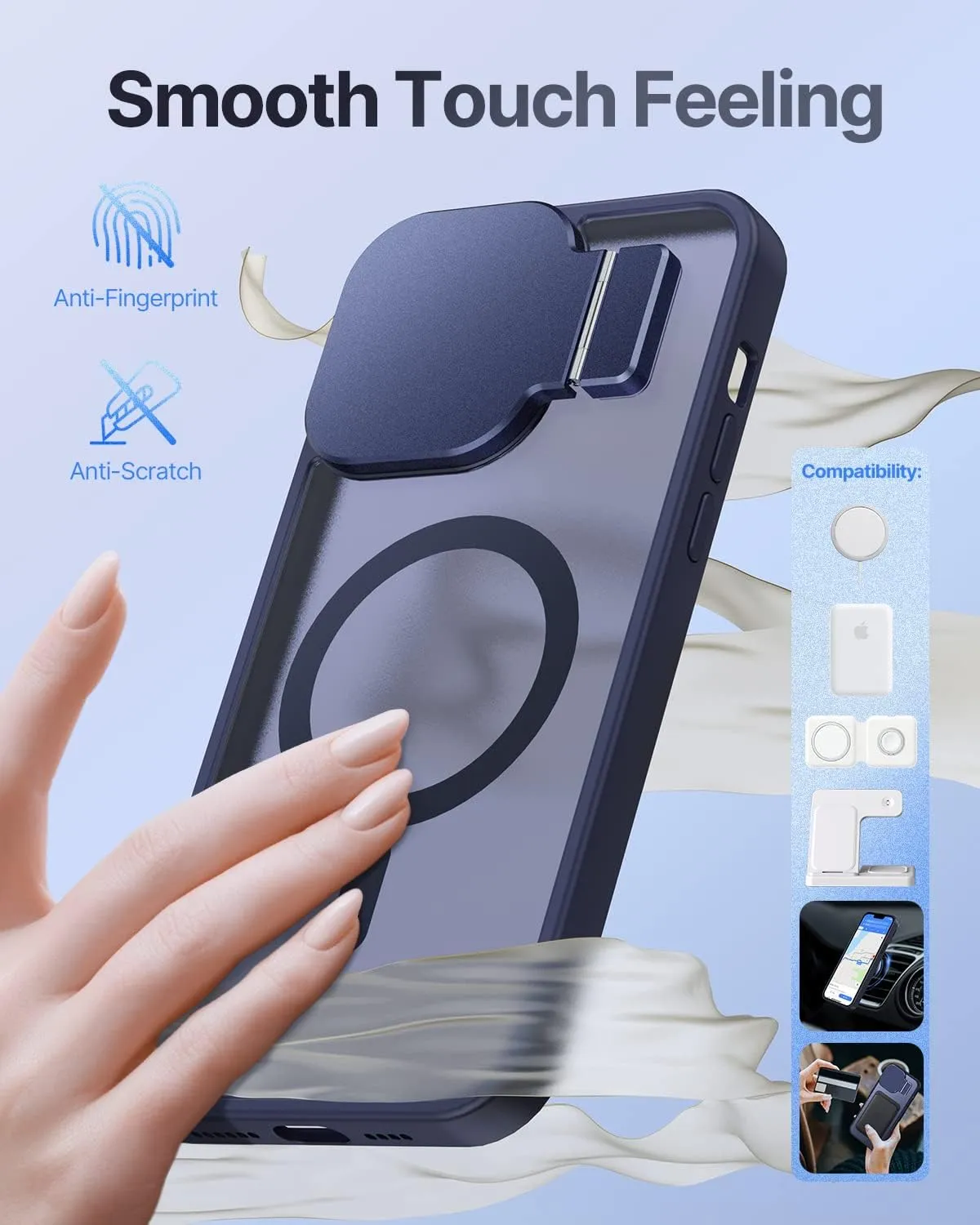 Silverback for iPhone 13 Pro Case with Stand, MagSafe-Compatible Case with Built-in Camera Cover,Magnetic Phone Case Translucent Matte Shockproof for iPhone 13 Pro 6.1 inch - Navy Blue