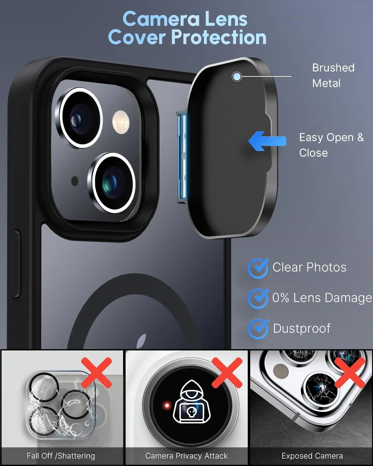 Silverback MagSafe-Compatible Case for iPhone 13/14 with Stand, Built-in Camera Cover, Translucent Matte Shockproof - Black