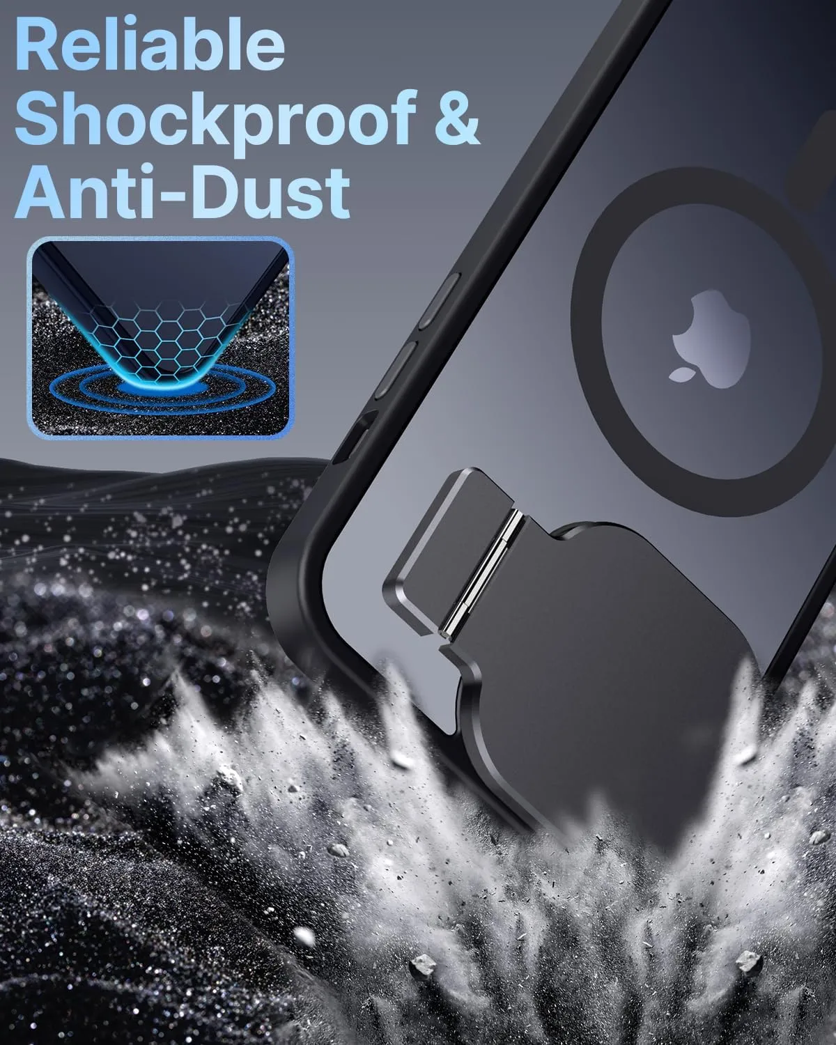 Silverback MagSafe-Compatible Case for iPhone 13/14 with Stand, Built-in Camera Cover, Translucent Matte Shockproof - Black