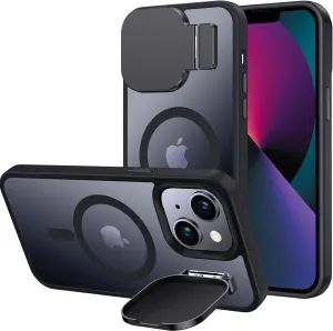 Silverback MagSafe-Compatible Case for iPhone 13/14 with Stand, Built-in Camera Cover, Translucent Matte Shockproof - Black