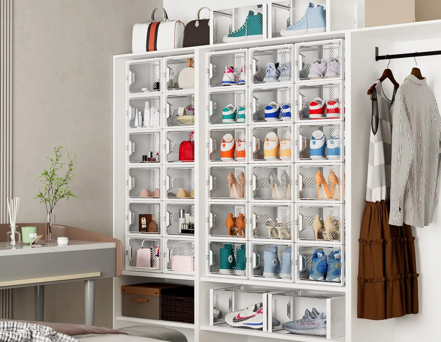 SIMPDIY Shoe Organizer, 12 Pack Shoe Storage Shoe Organizer for Closet, Shoe Boxes Clear Plastic Stackable Shoe Storage Boxes for Size 13