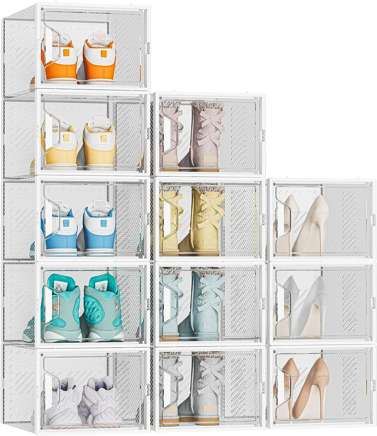 SIMPDIY Shoe Organizer, 12 Pack Shoe Storage Shoe Organizer for Closet, Shoe Boxes Clear Plastic Stackable Shoe Storage Boxes for Size 13