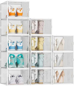 SIMPDIY Shoe Organizer, 12 Pack Shoe Storage Shoe Organizer for Closet, Shoe Boxes Clear Plastic Stackable Shoe Storage Boxes for Size 13