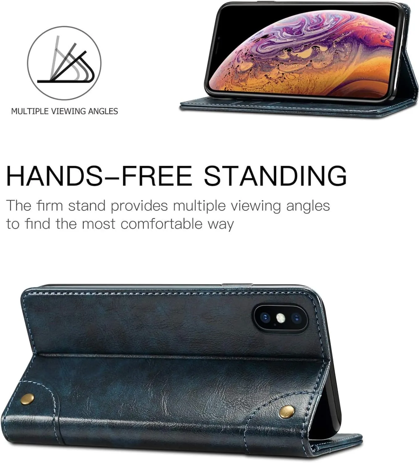 SINIANL iPhone 8 Plus / 7 Plus Case, Leather Wallet Folio Flip Cover with Stand, Credit Card Slot, Blue