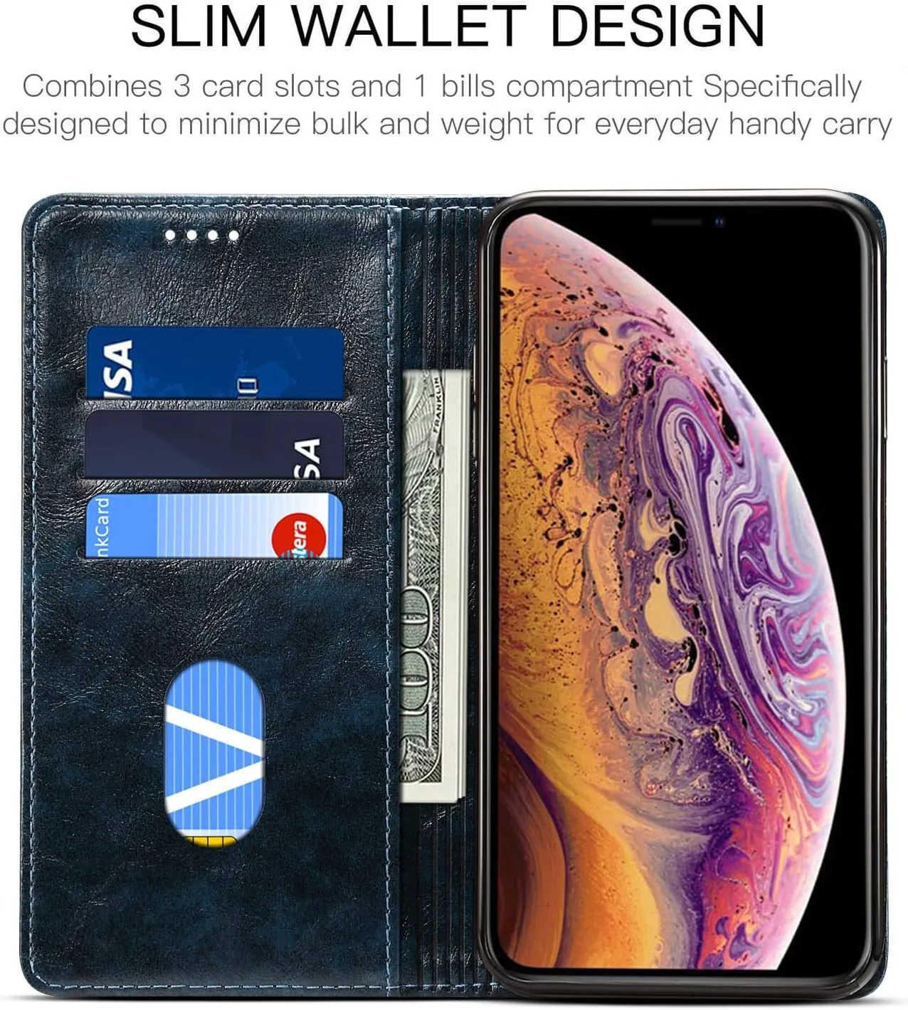 SINIANL iPhone 8 Plus / 7 Plus Case, Leather Wallet Folio Flip Cover with Stand, Credit Card Slot, Blue
