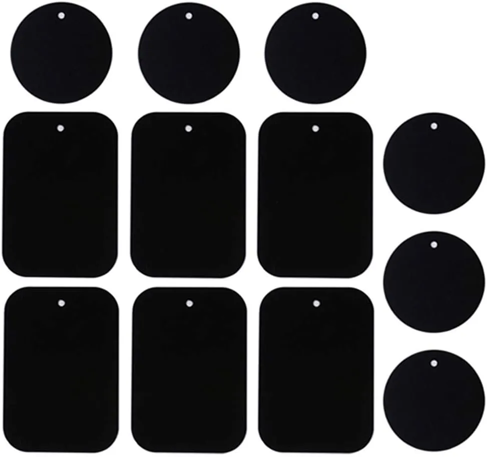 Smartphones Metal Plate 12 Pack for Phone Car Mount Holder Cradle with 3M Adhesive (Compatible with Magnetic Mounts) - 6 Rectangle and 6 Round, Black