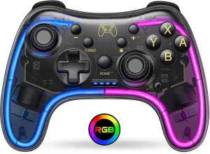 Switch Controller Compatible with Switch/Lite/OLED Controller, Switch Pro Controller With RGB Breathing LED, Switch Controllers Remote Supports Multi-Platform&App with Turbo, Wake-up Function