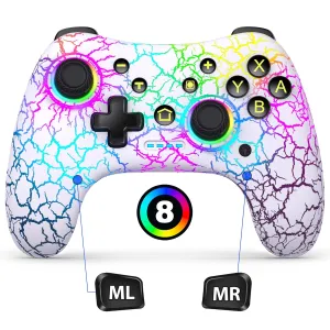 Switch Controller with Hall Joystick for Nintendo Switch/Lite/OLED, Gammeefy Wireless Switch Pro Controller Compatible with PC/Android/iOS, 9 Color Adjustable LED Switch Remote with App & Programmable
