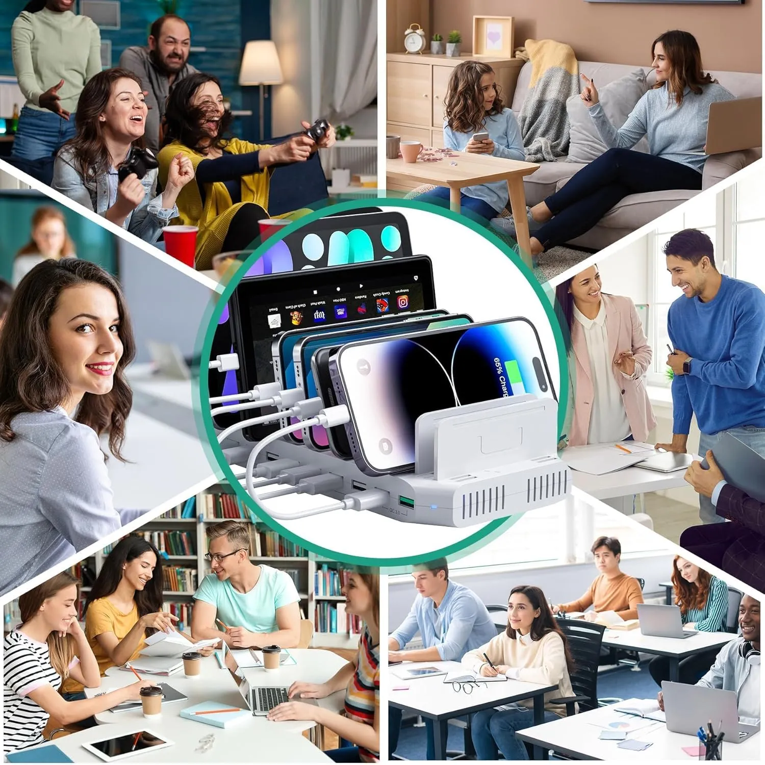 Tablet Charging Station with QC3.0 Fast Charging, 100W 10 Port USB Charging Stations, Phone Charging Station for Multiple Devices with Adjustable Dividers